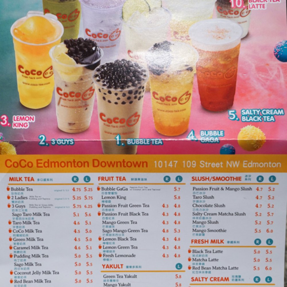 CoCo Fresh Tea and Juice - Full Menu - Coffee & Tea Near Me - Edmonton, Alberta