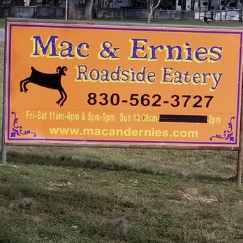 Mac & Ernie's Roadside Eatery - Road side sign - Burgers Near Me - Tarpley, Texas