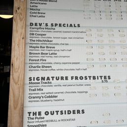 Coffee menu