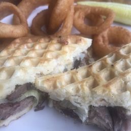Beef Brisket Cristo with onion rings Beef Brisket Cristo with onion rings