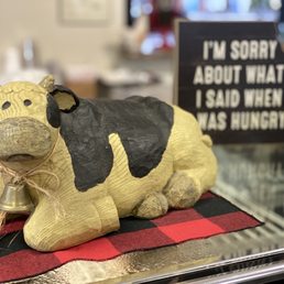 a cow on a table
