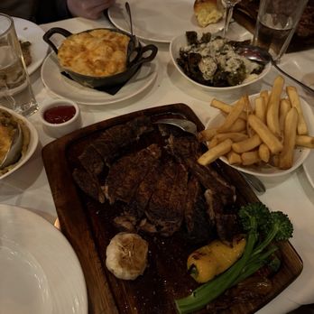 Rosebud Steakhouse - 20 oz steak with fries, Mac and cheese and Brussels sprouts - Steakhouses Near Me - Chicago, Illinois