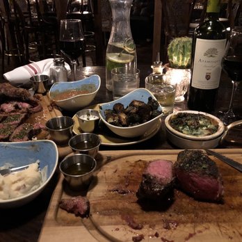 The Lost Fire - NY Steak, mashed potato, creamed spinach, Brussels sprouts, baked beans - Steakhouses Near Me - Kennebunkport, Maine The Lost Fire - NY Steak, mashed potato, creamed spinach, Brussels sprouts, baked beans - Steakhouses Near Me - Kennebunkport, Maine
