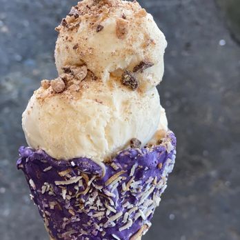 Laina’s Ice Cream - Ube-dipped waffle cone! - Ice Cream & Frozen Yogurt Near Me - Seattle, Washington
