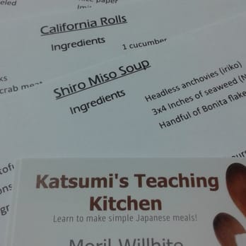 Katsumi's Teaching Kitchen - recipes and business card - Cooking Classes Near Me - Beech Grove, Indiana