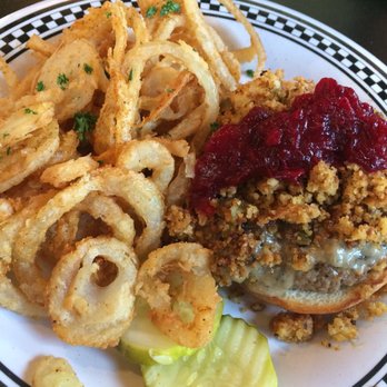 Meat 'n Greet - Burger of the week- Thanksgiving style- Burger, mushroom gravy and cornbread stuffing and cranberry sauce - Burgers Near Me - Newnan, Georgia Meat 'n Greet - Burger of the week- Thanksgiving style- Burger, mushroom gravy and cornbread stuffing and cranberry sauce - Burgers Near Me - Newnan, Georgia