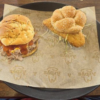 Arbys - Half pound beef and cheddar and a chrispy fish sandwich - Fast Food Near Me - Reseda, California