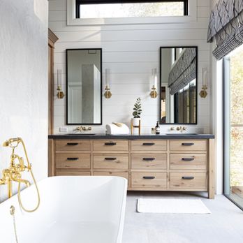 Pegasus Designs - Primary bathroom featuring a rustic White Oak vanity. Featured on Houzz.com. - Cabinetry Near Me Pegasus Designs - Primary bathroom featuring a rustic White Oak vanity. Featured on Houzz.com. - Cabinetry Near Me