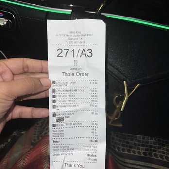 BBQ King  - Receipt - Halal Near Me - Garland, Texas
