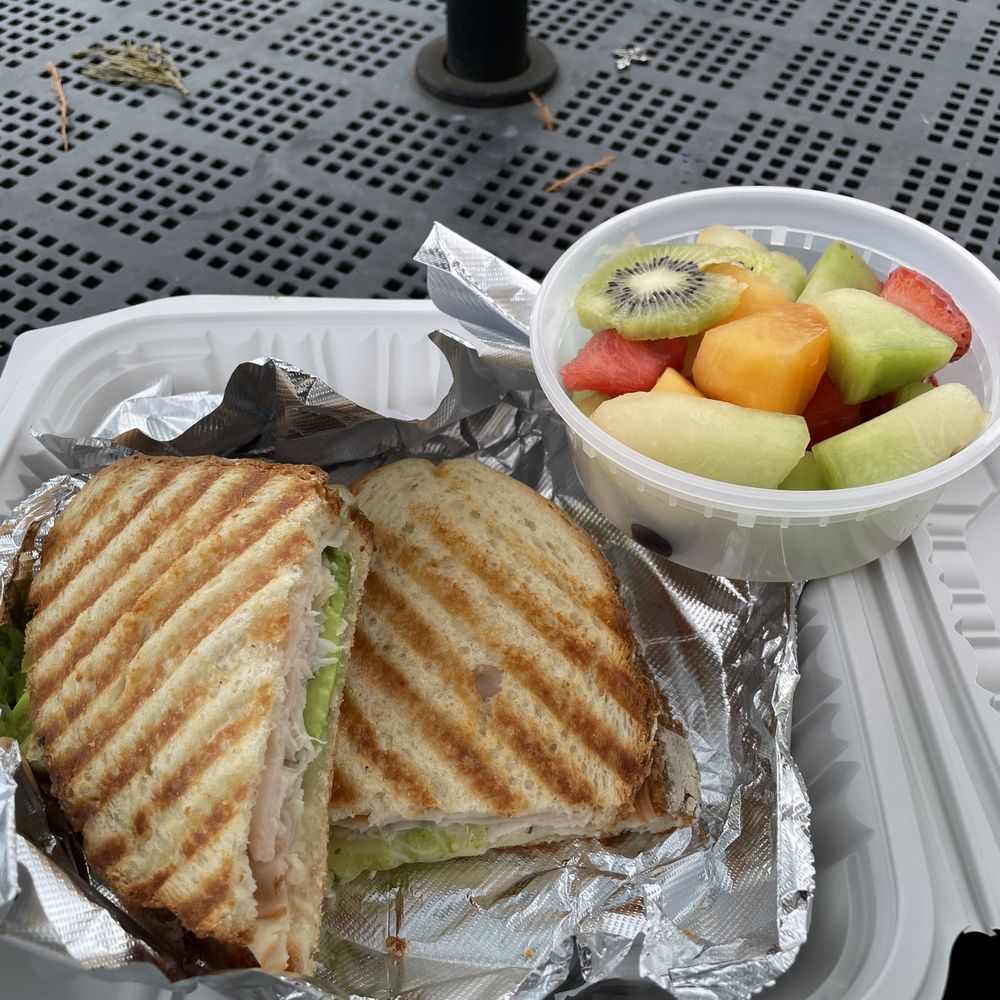 Birdie's - Turkey Avocado Panini (no bacon) with fruit instead of fries - great lunch! - Breakfast & Brunch Near Me - Valparaiso, Indiana