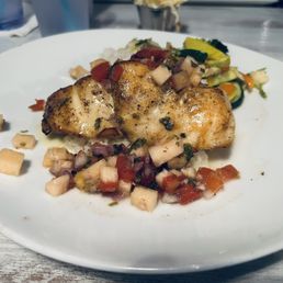 Grilled Gulf grouper filet, pico and vegetables