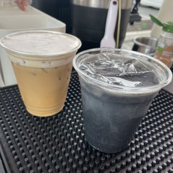 Cowboy Coffee - Butterscotch latte with vanilla cream top + vanilla charcoal latte - Coffee & Tea Near Me - Sunnyvale, California
