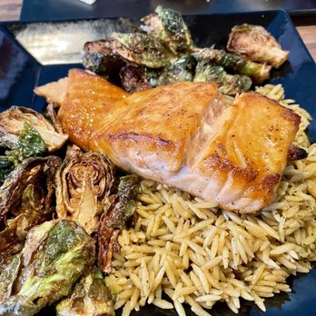 Gracious Plates on Main - Salmon, orzo, Brussels sprouts - New American Near Me - Franklin, North Carolina