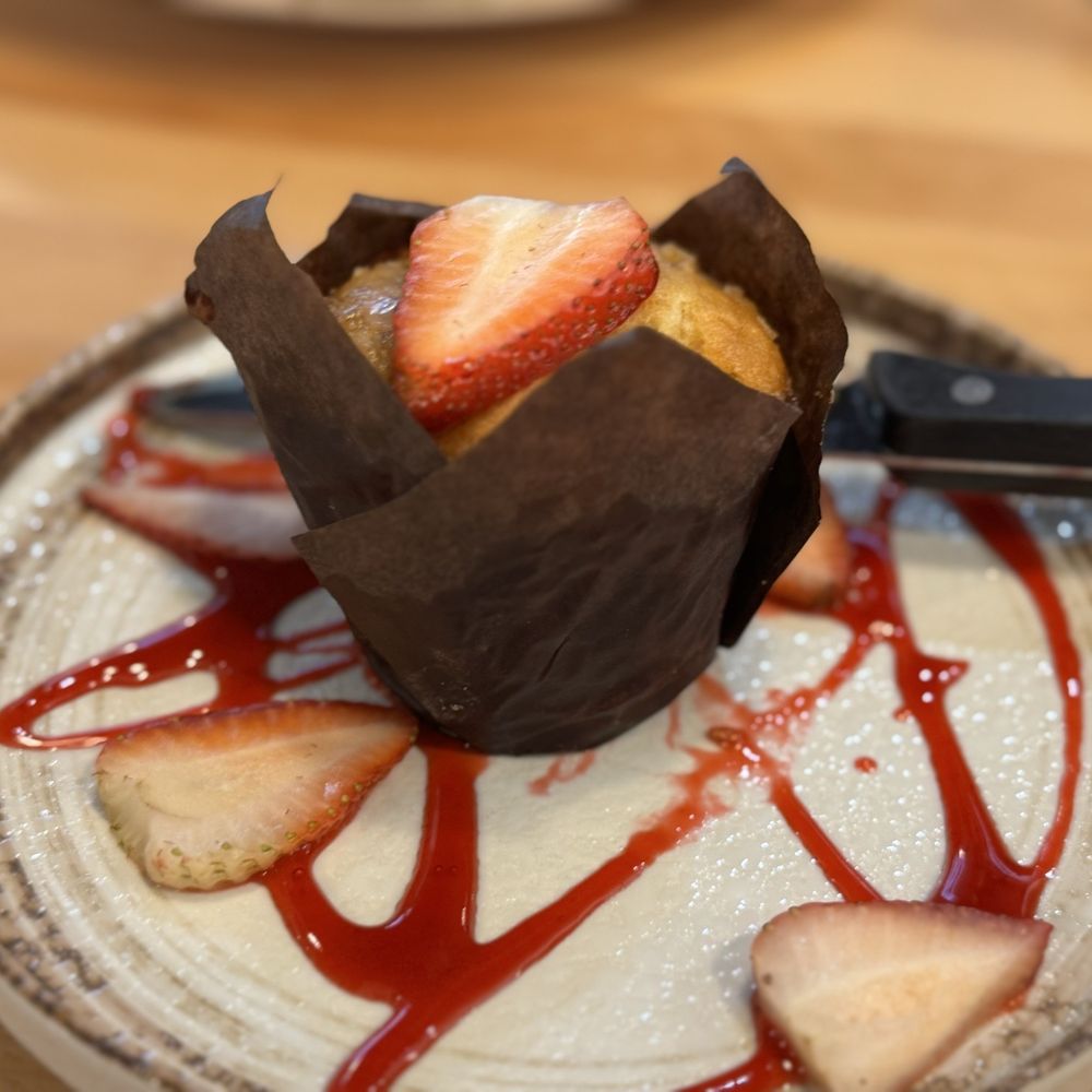 Eggcited Brunch House - Specialty muffin- Strawberry with rhubarb filling - Breakfast & Brunch Near Me - McKinney, Texas Eggcited Brunch House - Specialty muffin- Strawberry with rhubarb filling - Breakfast & Brunch Near Me - McKinney, Texas