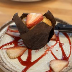 Eggcited Brunch House - Specialty muffin- Strawberry with rhubarb filling