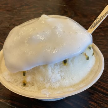 Wailua Shave Ice - Lilikoi cream with haupia foam: passion fruit, vanilla milk - Shaved Ice Near Me - Kapaa, Hawaii