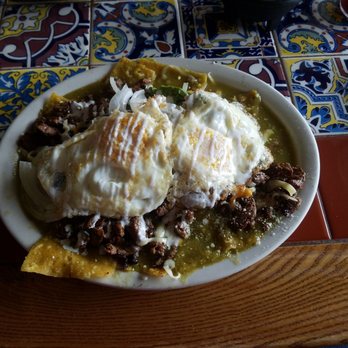 El Chicano - Chilaquales con asada y juevos (with steak and eggs) - Mexican Near Me - Lafayette, Indiana