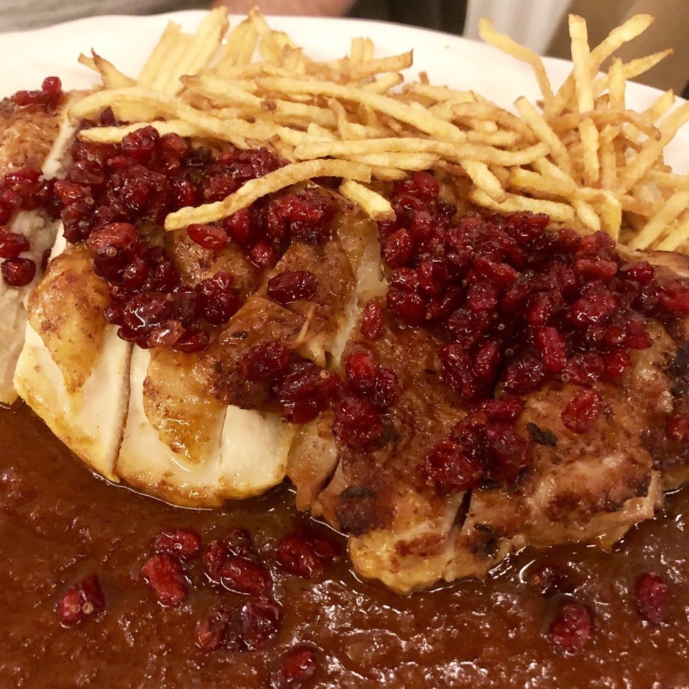 Sofreh - Half Chicken – Bell & Evans Chicken, Persian Plum and Saffron Sauce, Barberries, String Fries - Persian/Iranian Near Me - Brooklyn, New York Sofreh - Half Chicken – Bell & Evans Chicken, Persian Plum and Saffron Sauce, Barberries, String Fries - Persian/Iranian Near Me - Brooklyn, New York
