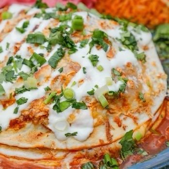 MEXiCUE - Stacked Enchiladas: Smoky Chicken - Mexican Near Me - Stamford, Connecticut MEXiCUE - Stacked Enchiladas: Smoky Chicken - Mexican Near Me - Stamford, Connecticut