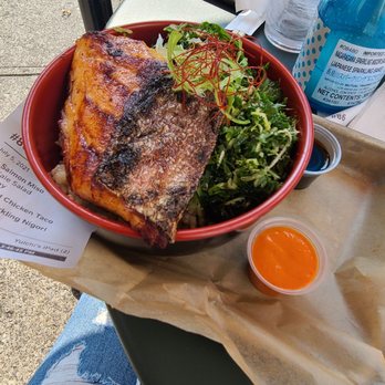 Warude - Miso-glazed salmon bowl with brown rice and salad - Tacos Near Me - Brooklyn, New York