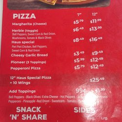 Menu (pizza and sides)