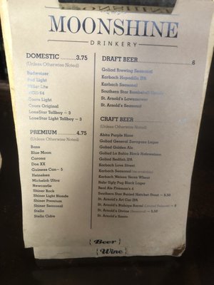 Menu photo 7 Moonshine Drinkery Victoria, TX