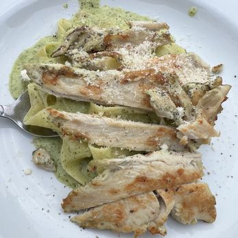 Paluca Trattoria - Creamy pesto parpadelle with chicken - split into half portion - Italian Near Me - Monterey, California Paluca Trattoria - Creamy pesto parpadelle with chicken - split into half portion - Italian Near Me - Monterey, California