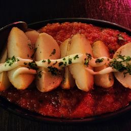 Crispy roasted potato with spicy tomato sauce aioli Crispy roasted potato with spicy tomato sauce aioli