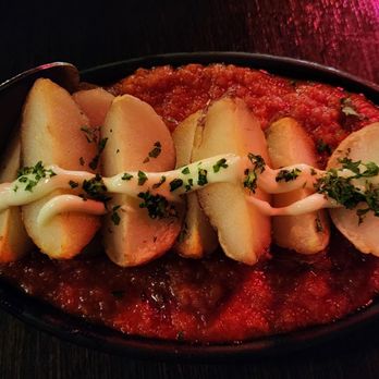 Paella Bar - Crispy roasted potato with spicy tomato sauce aioli - Tapas Bars Near Me - Poulsbo, Washington Paella Bar - Crispy roasted potato with spicy tomato sauce aioli - Tapas Bars Near Me - Poulsbo, Washington