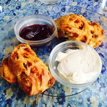 Robinsons Tea Room - Butterscotch pecan scone, with cream and jam on the side. - Desserts Near Me - Stony Brook, New York