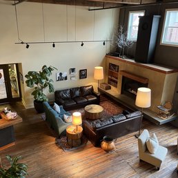 Lobby showing the original wood floor and beams. Lobby showing the original wood floor and beams.