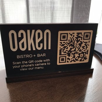 Oaken Bistro Bar - Classy way of presenting the QR code for menu. - New American Near Me - Lake Forest, Illinois