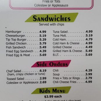 Tip Top - Lunch menu (Covid-19 limited) - Breakfast & Brunch Near Me - Adrian, Michigan