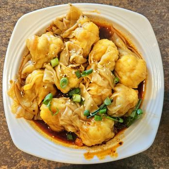 A Table Wayne's Kitchen - Shrimp Wontons in Chili Oil - Asian Fusion Near Me - Manteca, California A Table Wayne's Kitchen - Shrimp Wontons in Chili Oil - Asian Fusion Near Me - Manteca, California