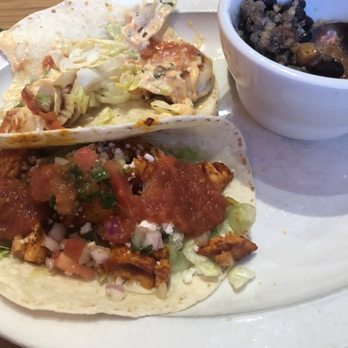 Day Y Noche - Salmon and shrimp taco with rice and bean side - Mexican Near Me - Granville, Ohio