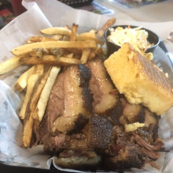 Jimmy Bear's BBQ - Sliced brisket dinner with cornbread, slaw and fries. - Barbeque Near Me - Saint Cloud, Florida
