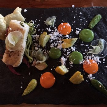 Valette Restaurant - Halibut with squash and zucchini tempura, sprinkled with olive oil snow (4 stars) - New American Near Me - Healdsburg, California