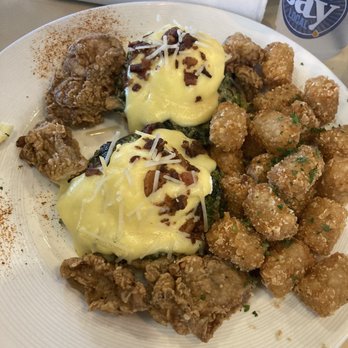 Bay Local Eatery - Fried oyster egg benedict with tater tots - New American Near Me - Virginia Beach, Virginia Bay Local Eatery - Fried oyster egg benedict with tater tots - New American Near Me - Virginia Beach, Virginia