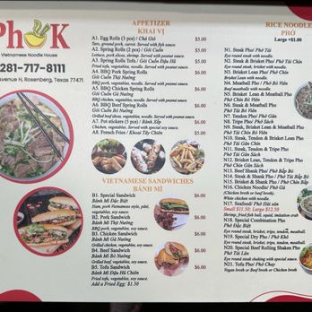 Pho K - Menu - Vietnamese Near Me - Rosenberg, Texas