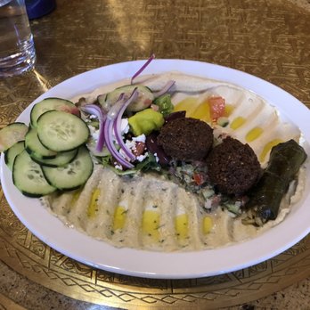 Jerusalem Garden Cafe - Vegetarian Platter (small) swap Greek salad for Tabbouleh and cucumbers for pita - Middle Eastern Near Me - Asheville, North Carolina Jerusalem Garden Cafe - Vegetarian Platter (small) swap Greek salad for Tabbouleh and cucumbers for pita - Middle Eastern Near Me - Asheville, North Carolina