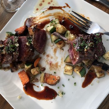 Linear Restaurant - Wagyu flank steak with roasted vegetables, balsamic demiglace - New American Near Me - Grand Rapids, Michigan Linear Restaurant - Wagyu flank steak with roasted vegetables, balsamic demiglace - New American Near Me - Grand Rapids, Michigan