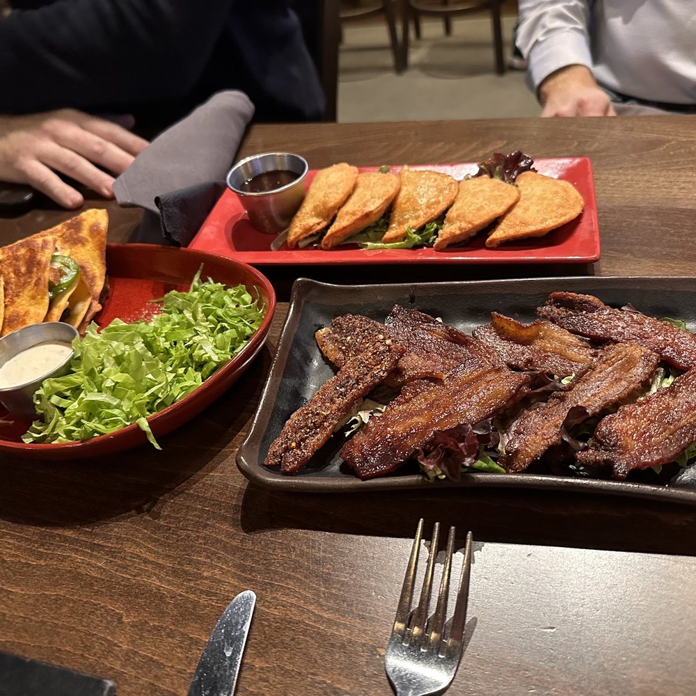 Brick and Bourbon - Candied bacon Wontons Quesadillas with shaved beef - Cocktail Bars Near Me - Eden Prairie, Minnesota Brick and Bourbon - Candied bacon Wontons Quesadillas with shaved beef - Cocktail Bars Near Me - Eden Prairie, Minnesota