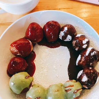 Jelly - Donut Bites (Mexican Chocolate, Jelly, & Green Tea Anglaise) - New American Near Me - Denver, Colorado Jelly - Donut Bites (Mexican Chocolate, Jelly, & Green Tea Anglaise) - New American Near Me - Denver, Colorado