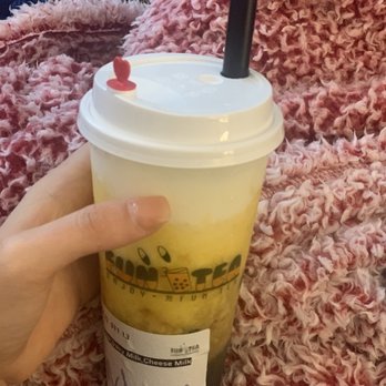Fun Tea - Mango smoothie with boba and cheese milk cap - Bubble Tea Near Me - Louisville, Kentucky