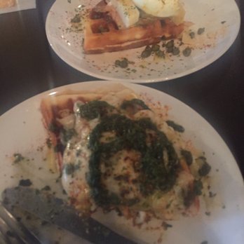 Waffle-Era - Waffle-izza with pesto and the salmon breakfast half portions. - Breakfast & Brunch Near Me - San Juan, Puerto Rico