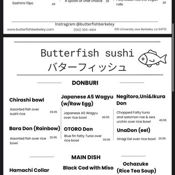 Butterfish Sushi - Menu as of feb 2025 - Sushi Bars Near Me - Berkeley, California