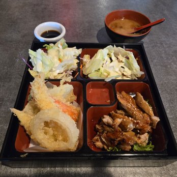 KatsuMe Sushi - $14 lunch special for chicken teriyaki, tempura (5 vegetables, 1 shrimp), salad, miso soup and an extra salad substituting the rice. - Sushi Bars Near Me - Pleasanton, California KatsuMe Sushi - $14 lunch special for chicken teriyaki, tempura (5 vegetables, 1 shrimp), salad, miso soup and an extra salad substituting the rice. - Sushi Bars Near Me - Pleasanton, California