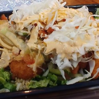 Cabo Bob's Burritos - Fried fish salad, cheddar tortilla on the side. 2 meals worth of food for me. - Mexican Near Me - Austin, Texas Cabo Bob's Burritos - Fried fish salad, cheddar tortilla on the side. 2 meals worth of food for me. - Mexican Near Me - Austin, Texas