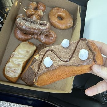 Shamrock Donuts - Donut holes, classic glazed, old fashion, glazed twisty thing, maple long job, chocolate long john (below), s'more long john - Donuts Near Me - Arnold, Missouri