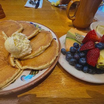 Oak Table Cafe - Buttermilk Pancakes & Fresh Cut Fruit Plate - New American Near Me - Silverdale, Washington Oak Table Cafe - Buttermilk Pancakes & Fresh Cut Fruit Plate - New American Near Me - Silverdale, Washington